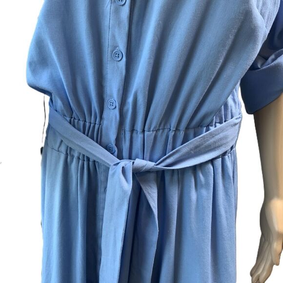 Ashley Stewart Blue Long Sleeve Button Down Coastal Linen Tie Maxi Dress 14/16 - Picture 4 of 16